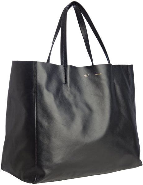 celine black leather large tote bag|More.